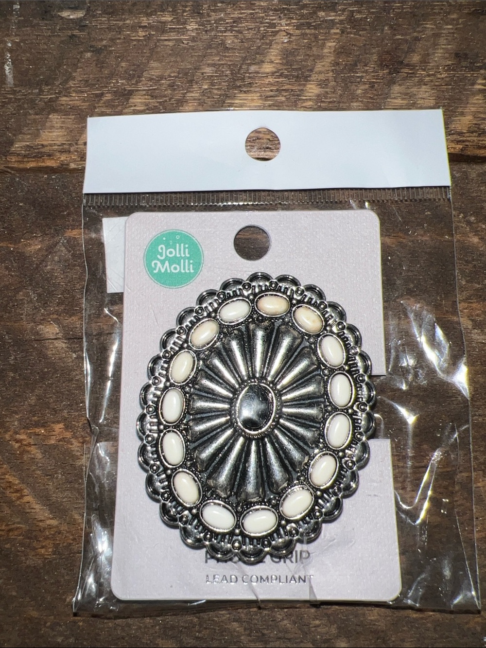 Silver and White Decorative Concho phone grip
